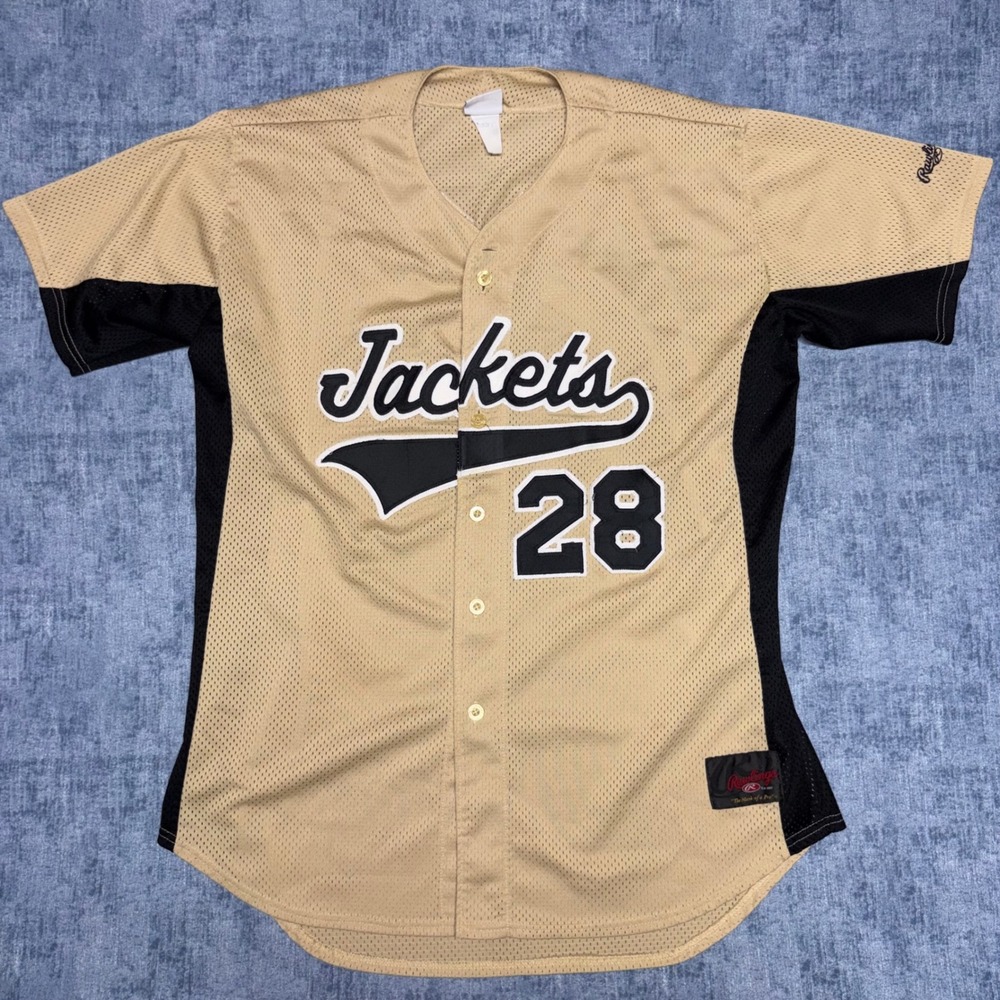 Rawlings Jackets 28 Baseball Jersey Tan Black Mesh Button Up Mens XXL